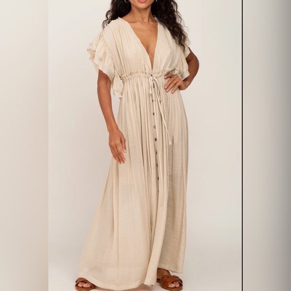 Peach Love California  Cream Ruffle Maxi Dress - Picture 2 of 3